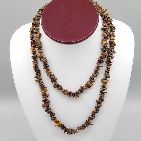 Unbranded Jewelry - Unisex Natural Brown Tiger's Eye Stone Chips Beaded Fashion Necklace 32 in